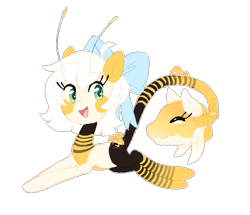 Size: 827x710 | Tagged: safe, artist:glitterring, cow plant pony, monster pony, original species, plant pony, :d, antennae, augmented tail, bow, eyelashes, hair bow, plant, simple background, smiling, transparent background