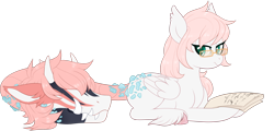 Size: 3532x1698 | Tagged: safe, artist:glitterring, oc, oc only, cow plant pony, monster pony, original species, plant pony, augmented tail, colored hooves, fangs, female, glasses, hoof fluff, horn, paper, plant, prone, simple background, transparent background, wings