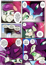 Size: 2480x3508 | Tagged: safe, artist:dsana, fizzlepop berrytwist, tempest shadow, oc, oc:thistledown, earth pony, pony, unicorn, comic:a storm's lullaby, g4, canon x oc, comic, crying, cute, dsana is trying to murder us, duo, eyes closed, female, high res, hug, lesbian, mare, shipping, teary eyes