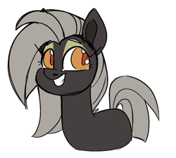 Size: 1009x906 | Tagged: safe, artist:taaffeiite, derpibooru exclusive, oc, oc only, oc:old barbarous, earth pony, pony, fanfic:shadow of equestria, bust, colored sketch, eyeshadow, fanfic art, female, makeup, mare, simple background, smiling, solo, white background, younger