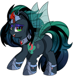 Size: 1280x1329 | Tagged: safe, artist:rainbowtashie, oc, oc:empress sacer malum, hybrid, pony, unicorn, alicorn amulet, butt, commissioner:bigonionbean, curved horn, cutie mark, ethereal mane, female, fusion, fusion:king sombra, fusion:nightmare moon, fusion:queen chrysalis, horn, jewelry, mare, nightmare, parent:king sombra, parent:nightmare moon, parent:princess luna, parent:queen chrysalis, plot, simple background, sultry pose, transparent background, writer:bigonionbean
