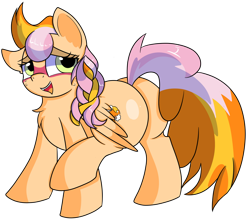 Size: 1280x1120 | Tagged: safe, artist:rainbowtashie, oc, oc:learning curve, earth pony, pegasus, pony, blushing, butt, commissioner:bigonionbean, cutie mark, female, flank, fusion, fusion:cheerilee, fusion:spitfire, mare, plot, simple background, sultry pose, transparent background, writer:bigonionbean