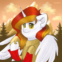 Size: 2048x2048 | Tagged: safe, artist:ksupav, oc, oc only, oc:king phoenix, alicorn, pony, alicorn oc, armor, bust, high res, horn, looking at you, male, solo, stallion, wings