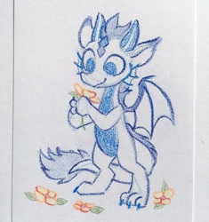 Size: 1127x1200 | Tagged: safe, artist:dawnfire, oc, oc only, dragon, flower, solo, traditional art