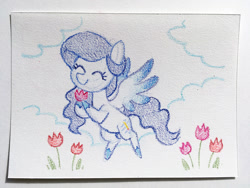 Size: 1500x1125 | Tagged: safe, artist:dawnfire, oc, oc only, pegasus, pony, flower, solo, traditional art