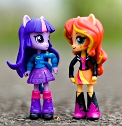 Size: 1024x1055 | Tagged: safe, artist:artofmagicpoland, sunset shimmer, twilight sparkle, equestria girls, g4, doll, equestria girls minis, female, lesbian, looking at each other, merchandise, photo, ship:sunsetsparkle, shipping, song reference, toy
