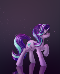 Size: 1731x2140 | Tagged: safe, artist:jennyberry, starlight glimmer, pony, unicorn, g4, ear fluff, female, freckles, looking at you, mare, profile, raised hoof, reflection, solo