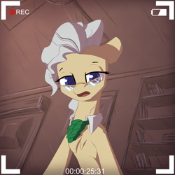 Size: 2500x2500 | Tagged: safe, artist:shido-tara, mayor mare, earth pony, pony, g4, camera shot, chest fluff, colored pupils, female, high res, looking at you, mare, open mouth, recording, solo