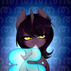 Size: 1500x1500 | Tagged: safe, artist:kenpon, oc, pony, unicorn, female, glowing eyes, goth, icon, mare, offscreen character, photo, piercing, pov, simple background, soul vore, vore