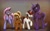 Size: 2880x1800 | Tagged: safe, artist:anticular, oc, oc only, oc:blackjack, oc:bubblegum bomb, oc:glitter bomb, oc:threnody, alicorn, earth pony, pegasus, pony, unicorn, fallout equestria, fallout equestria: project horizons, fallout equestria: speak, alicorn oc, artificial alicorn, commission, earth pony oc, fanfic art, horn, pegasus oc, purple alicorn (fo:e), simple background, unicorn oc, wings