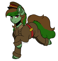 Size: 4200x4400 | Tagged: safe, artist:cyberafter, oc, oc only, oc:green dirt, earth pony, pony, clothes, hat, outfit, simple background, solo, transparent background