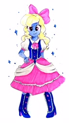 Size: 2322x4128 | Tagged: safe, artist:liaaqila, oc, oc only, oc:azure/sapphire, equestria girls, g4, crossdressing, equestria girls-ified, femboy, lolita fashion, male, traditional art