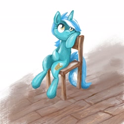 Size: 2048x2048 | Tagged: safe, artist:pfeffaroo, lyra heartstrings, pony, unicorn, g4, chair, female, high res, hoof on belly, leaning, mare, meme, sitting, sitting lyra, solo, wooden floor