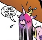 Size: 140x134 | Tagged: safe, princess cadance, alicorn, pony, g4, idw, spoiler:comic61, comic panel, cropped, female, hair over eyes, mare, messy hair, wet hair, wet mane