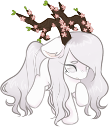 Size: 363x426 | Tagged: safe, artist:mvnchies, oc, oc only, oc:spectre, original species, antlers, female, flower, mare, raised hoof, simple background, solo, transparent background