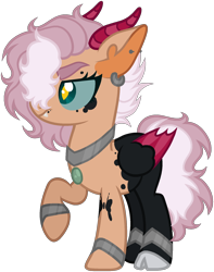 Size: 1444x1836 | Tagged: safe, artist:zipverse, oc, oc only, oc:aegis shadow, hybrid, pony, female, horns, offspring, parent:fluttershy, parent:lord tirek, simple background, solo, transparent background