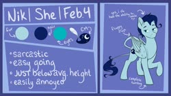 Size: 1024x576 | Tagged: safe, artist:mindlesssketching, oc, oc only, oc:nik, pegasus, pony, female, mare, reference sheet, solo