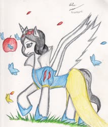 Size: 1228x1441 | Tagged: safe, artist:mewmew55, alicorn, pony, clothes, female, ponified, snow white, solo, traditional art