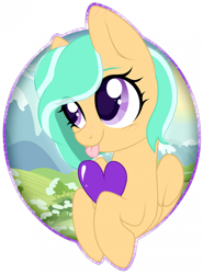 Size: 700x945 | Tagged: source needed, safe, artist:souleevee99, oc, oc only, oc:mango foalix, pegasus, pony, :p, heart, heart pillow, pillow, simple background, solo, tongue out, transparent background