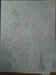 Size: 1944x2592 | Tagged: safe, artist:princebluemoon3, oc, oc:king calm merriment, oc:king righteous authority, oc:princess young heart, oc:queen fresh care, oc:queen galaxia (bigonionbean), oc:queen motherly morning, oc:tommy the human, alicorn, human, pony, comic:the chaos within us, alicorn oc, alicorn princess, barrier, black and white, canterlot, canterlot castle, captive, chained, chaos, clothes, comic, commissioner:bigonionbean, confused, crater, crying, dialogue, drawing, dream, father and child, father and daughter, father and son, female, fusion, fusion:apple bloom, fusion:applejack, fusion:braeburn, fusion:carrot top, fusion:cheese sandwich, fusion:derpy hooves, fusion:dinky hooves, fusion:doctor whooves, fusion:donut joe, fusion:fancypants, fusion:golden harvest, fusion:mayor mare, fusion:minuette, fusion:pinkie pie, fusion:prince blueblood, fusion:princess cadance, fusion:princess celestia, fusion:princess luna, fusion:rainbow dash, fusion:scootaloo, fusion:soarin', fusion:sunset shimmer, fusion:sweetie belle, fusion:time turner, fusion:twilight sparkle, fusion:wind waker, grayscale, horn, human oc, husband and wife, magic, male, monochrome, mother and child, mother and daughter, mother and son, night, nightmare, prisoner, sad, separation, shocked, shocked expression, tears of pain, teary eyes, throne room, traditional art, writer:bigonionbean