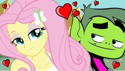 Size: 1280x720 | Tagged: safe, fluttershy, equestria girls, g4, beast boy, crossover, crossover shipping, flutterbeast, shipping, teen titans, teen titans go