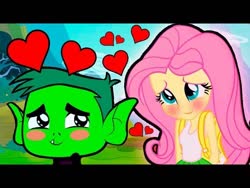 Size: 640x480 | Tagged: artist needed, safe, fluttershy, equestria girls, g4, beast boy, crossover, crossover shipping, female, flutterbeast, heart, male, shipping, straight, teen titans, teen titans go