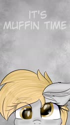 Size: 1080x1920 | Tagged: safe, artist:janelearts, derpy hooves, g4, eye clipping through hair, text, wallpaper