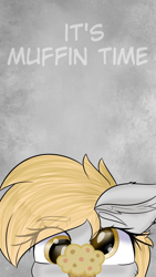 Size: 1080x1920 | Tagged: safe, artist:janelearts, edit, derpy hooves, g4, food, muffin, text, wallpaper