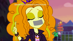 Size: 1920x1080 | Tagged: safe, edit, edited screencap, screencap, adagio dazzle, equestria girls, equestria girls series, g4, sunset's backstage pass!, spoiler:eqg series (season 2), bracelet, clothes, discovery kids, finger, gag, gagged edit, jacket, jewelry, low effort, spanish, tape, tape gag