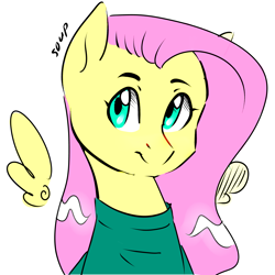Size: 5669x5669 | Tagged: safe, artist:souppyman, fluttershy, pegasus, pony, g4, absurd resolution, bust, clothes, cute, female, floating wings, mare, portrait, shyabetes, simple background, solo, white background, wings