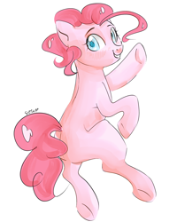 Size: 4535x5669 | Tagged: safe, artist:souppyman, pinkie pie, earth pony, pony, g4, absurd resolution, colored pupils, cute, diapinkes, female, looking back, mare, missing cutie mark, simple background, smiling, solo, white background