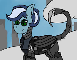 Size: 1280x1000 | Tagged: safe, artist:stemthebug, oc, oc only, oc:moth wing, pegasus, pony, fallout equestria, armor, enclave, enclave armor, fanfic, fanfic art, glasses, hooves, male, power armor, solo, stallion, wings