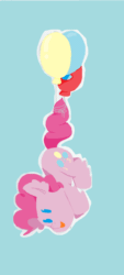 Size: 688x1522 | Tagged: safe, artist:withoutal, pinkie pie, earth pony, pony, g4, :p, animated, balloon, beady eyes, blue background, chibi, cute, diapinkes, ear fluff, female, floating, leg fluff, mare, simple background, solo, then watch her balloons lift her up to the sky, tongue out