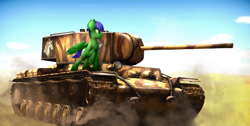 Size: 2150x1080 | Tagged: safe, artist:richmay, oc, oc only, pegasus, pony, commission, dust, kv-220-2, male, solo, stallion, tank (vehicle), war thunder