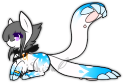 Size: 263x178 | Tagged: safe, artist:14th-crown, oc, oc only, oc:axis, original species, augmented tail, eye clipping through hair, female, neckerchief, prone, simple background, solo, transparent background, unshorn fetlocks