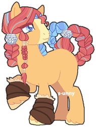 Size: 366x482 | Tagged: safe, artist:s-unny--daydream, artist:selenaede, oc, oc only, oc:celtic melody, pony, base used, blank flank, blaze (coat marking), braid, braided tail, coat markings, colored hooves, facial markings, female, hair ornament, larger female, leg wraps, mare, offspring, parent:rainbow dash, parent:rockhoof, parents:rockdash, simple background, size difference, solo, transparent background, unshorn fetlocks
