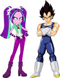 Size: 1468x1879 | Tagged: safe, aria blaze, equestria girls, g4, crossed arms, crossover, crossover shipping, dragon ball, dragon ball z, hand on hip, male, shipping, simple background, tsundaria, tsundere, vegeta, white background