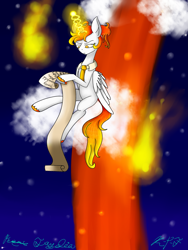 Size: 2121x2828 | Tagged: safe, artist:prismicdiamondart, oc, oc only, alicorn, pony, alicorn oc, cloud, glowing horn, high res, horn, necktie, night, on a cloud, reading, scroll, signature, sitting, solo, stars, unshorn fetlocks