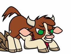 Size: 1024x768 | Tagged: safe, artist:fatalse7en, derpibooru exclusive, arizona (tfh), cow, them's fightin' herds, bandana, cloven hooves, community related, female, horns, no pupils, simple background, solo, white background