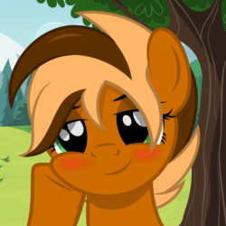 Size: 1200x1200 | Tagged: safe, artist:pizzamovies, oc, oc only, oc:daine, earth pony, pony, animated, blushing, eye shimmer, female, looking at you, mare, solo, tree