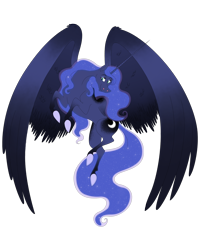 Size: 2400x3000 | Tagged: safe, artist:thegypsybeaner, princess luna, alicorn, pony, g4, alternate design, cutie mark, ethereal mane, female, high res, large wings, looking at something, princess, simple background, solo, transparent background, wings