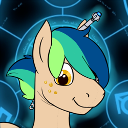 Size: 400x400 | Tagged: safe, artist:libra-11, oc, oc only, oc:storm alchemist, earth pony, pony, clothes, commission, digital art, doctor who, freckles, icon, male, solo, sonic screwdriver, stallion, suit