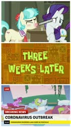 Size: 936x1660 | Tagged: safe, edit, edited screencap, screencap, berry punch, berryshine, coco pommel, rarity, applebuck season, g4, the saddle row review, bad end, blushing, break your own news, breaking news, can you spare a dime?, comic, coronavirus, covid-19, covidiots, green face, red nosed, screencap comic, sneeze cloud, spongebob squarepants, spongebob time card