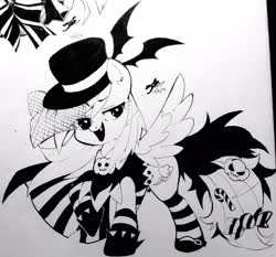 Size: 3220x2996 | Tagged: safe, artist:aetherionart, rainbow dash, pony, vampire, g4, black and white, clothes, female, grayscale, high res, ink, monochrome, nightmare night, socks, solo, striped socks, traditional art