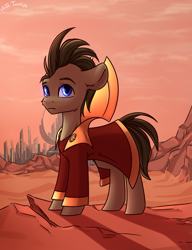 Size: 1769x2300 | Tagged: safe, artist:shido-tara, doctor whooves, time turner, alien, earth pony, pony, g4, doctor who, gallifrey, red, solo, the doctor, time lord, timelord, watching in camera