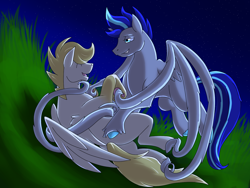 Size: 1600x1200 | Tagged: safe, artist:heart-of-a-dragoness, oc, oc only, oc:aspen volare, oc:exist, griffequus, hybrid, original species, pegasus, pony, feather, tentacle wings, tentacles, tickling