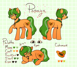 Size: 4000x3501 | Tagged: safe, artist:poofindi, oc, oc only, oc:papaya, earth pony, pony, reference sheet