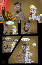 Size: 2050x3151 | Tagged: safe, artist:jitterbugjive, derpy hooves, doctor whooves, time turner, pegasus, pony, ask discorded whooves, g4, button, collar, comic, commissioner:bigonionbean, concerned, confusion, conjoined, crossover, dialogue, discord whooves, discorded, discorded whooves, doctor who, female, forced, fusion, high res, magic, male, mare, stallion, tardis, tardis console room, tardis control room, the doctor, writer:bigonionbean