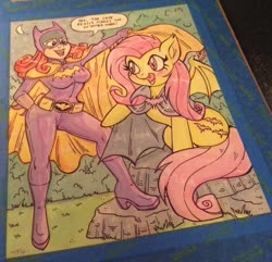 Size: 600x578 | Tagged: safe, artist:marybellamy, fluttershy, human, pegasus, g4, batgirl, commission, cute, mashup, shyabetes, traditional art