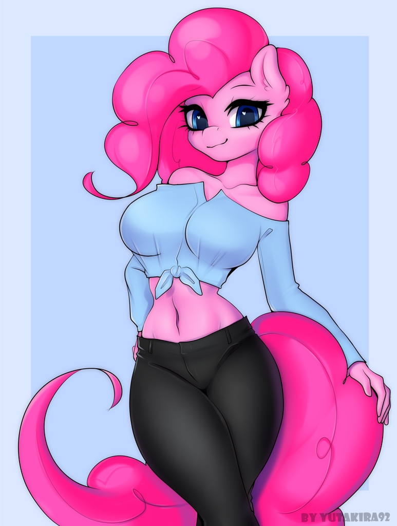 pinkie pie, earth pony, anthro, adorasexy, bare shoulders, belly, belly but...